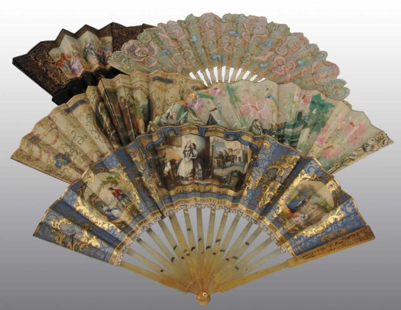 Appraisal: Lot of Vintage Victorian Fans Description Circa Most handpainted silk