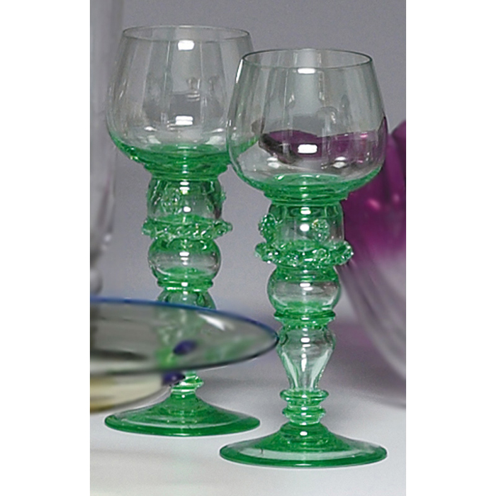 Appraisal: Steuben goblets pair green glass with a blown-out and decorated