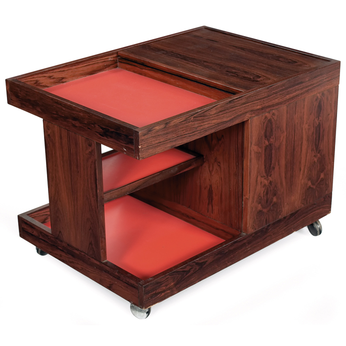 Appraisal: Johannes Andersen rolling cart by CFC Silkeborg rosewood lift-top one