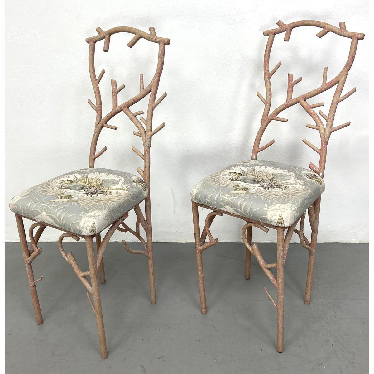 Appraisal: Pr Metal Faux Coral Frame Dining Side Chairs Patio Porch