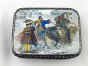 Appraisal: A Russian lacquer box the hinged lid with a snow