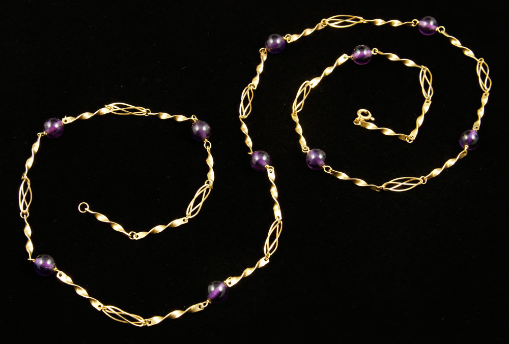 Appraisal: - K Gold and Amethyst Bead Necklace K yellow gold