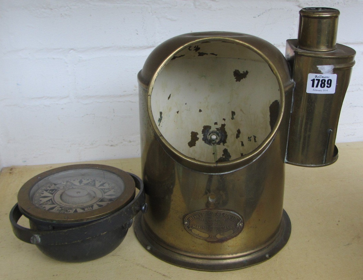 Appraisal: A brass ships binnacle case by Henry Hughes Son cm