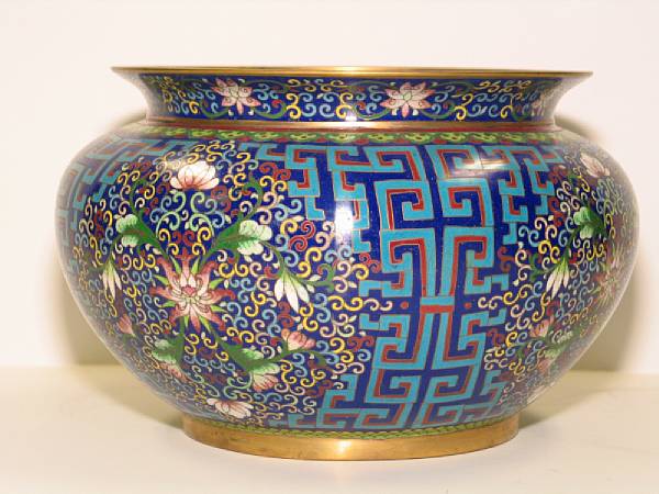 Appraisal: A cloisenne enameled metal jar Of compressed globular form with