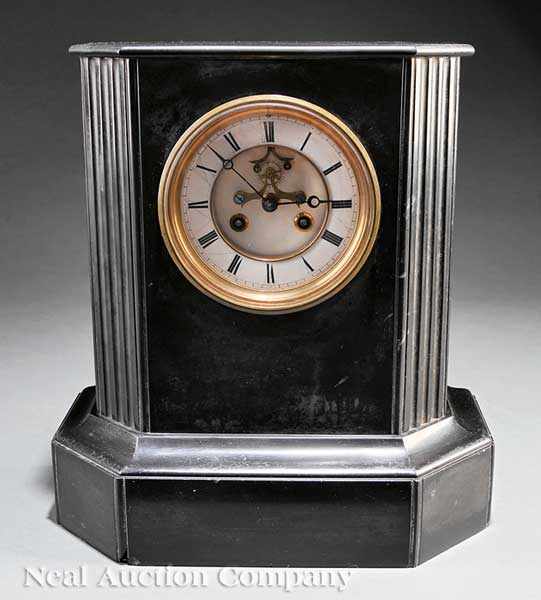 Appraisal: A Napoleon III Carved Black Marble Mantel Clock c striking