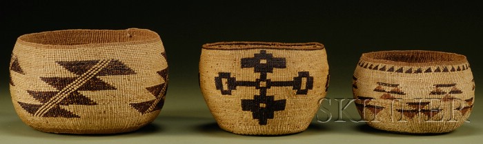 Appraisal: Three Northern California Twined Baskets c early th century all