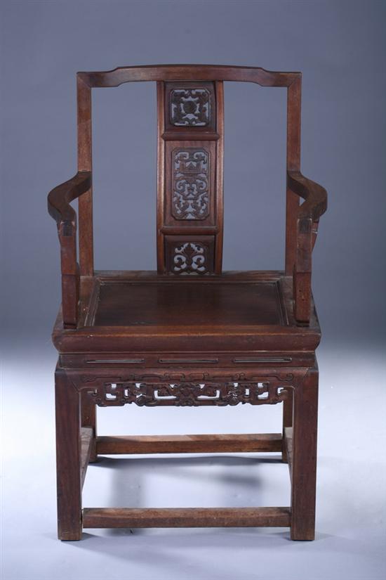 Appraisal: CHINESE TEAK WOOD ARMCHAIR - in x in x in