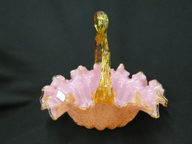 Appraisal: Victorian Art Glass Basket pink with gold mica throughout amber