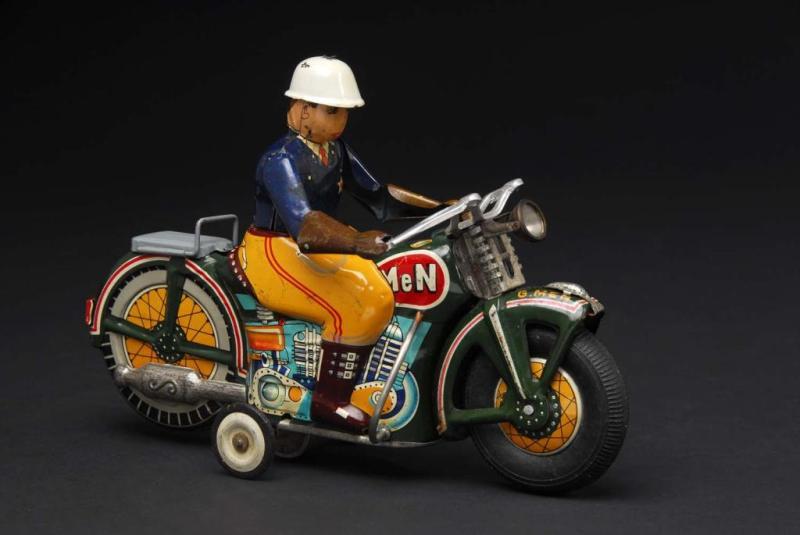 Appraisal: Tin G-Men Motorcycle Friction Toy Description Japanese Working Makes siren