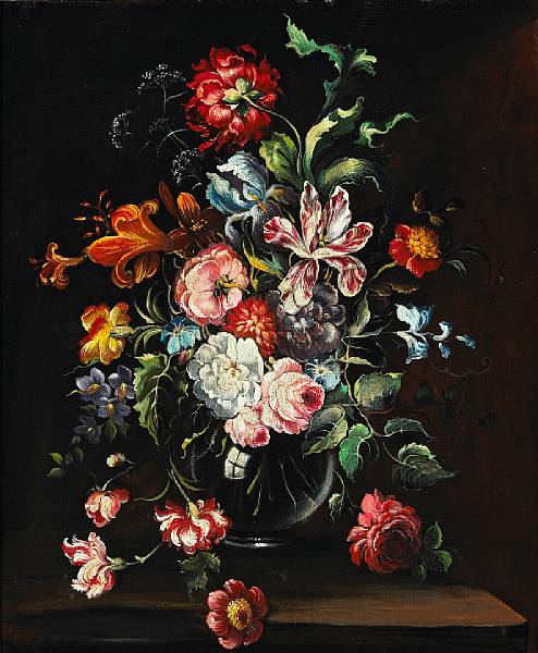 Appraisal: Continental School A still life of flowers in a glass