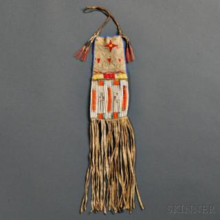 Appraisal: Lakota Beaded and Quilled Hide Pipe Bag c late th