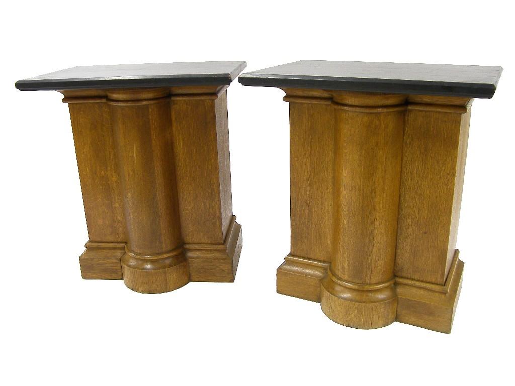 Appraisal: Pair of Art Deco oak pedestal stands each with rectangular