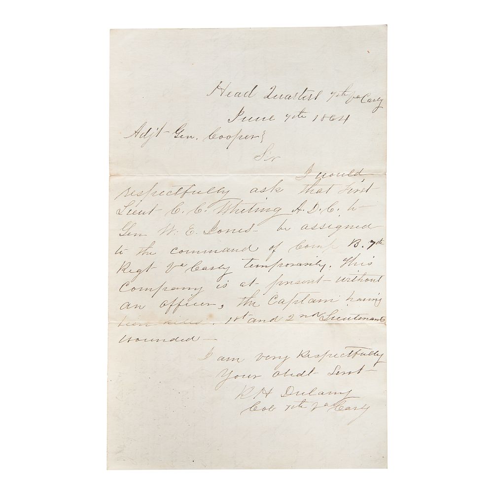 Appraisal: Confederate Military Document Signatures Official Request of Col R H