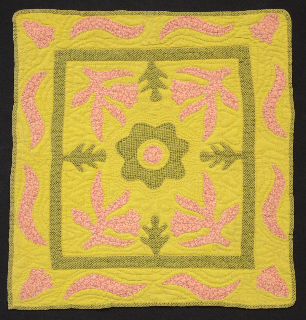 Appraisal: Framed Lancaster County quilt square pink green yellow c -