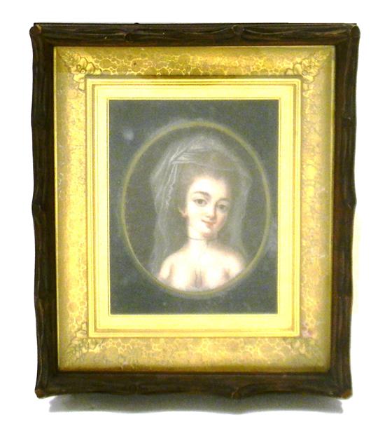 Appraisal: Early oval pastel on paper in th C frame depicting