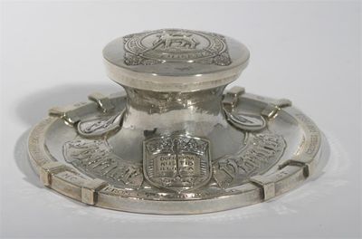 Appraisal: An Omar Ramsden silver desk inkwell made for the Queen's