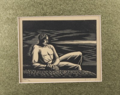 Appraisal: Woodblock print of a reclining man SLL and dated sheet