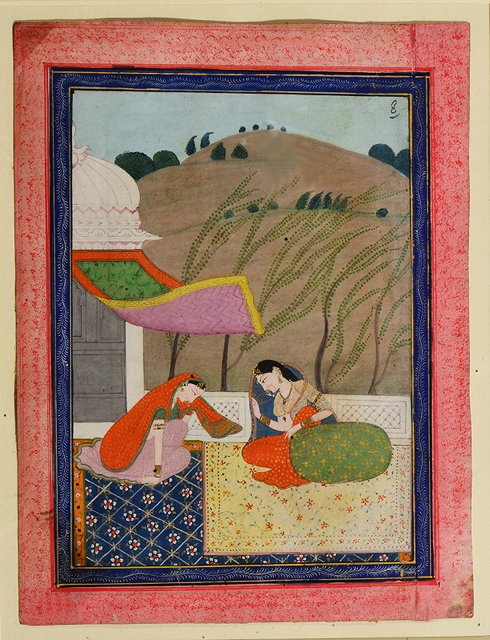 Appraisal: AN INDIAN MINIATURE PAHARI painted with princess and maidservant on