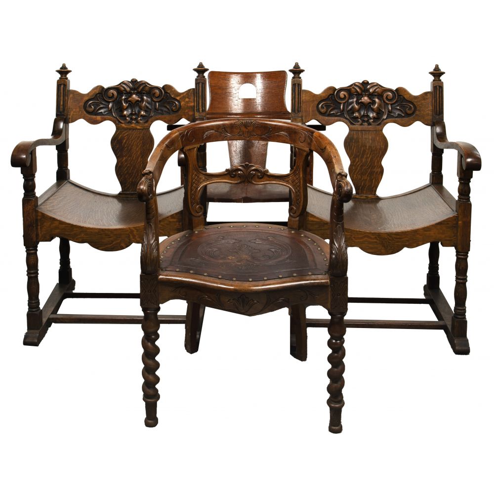 Appraisal: AMERICAN PRESSED OAK ARMCHAIR CHAIR AND ROCKER ASSORTMENT items including