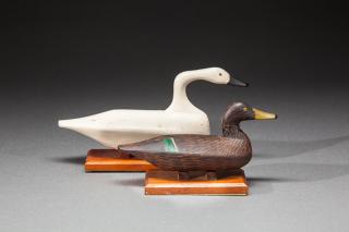 Appraisal: Miniature Swan and Black Duck by Robert Bob McGaw Miniature