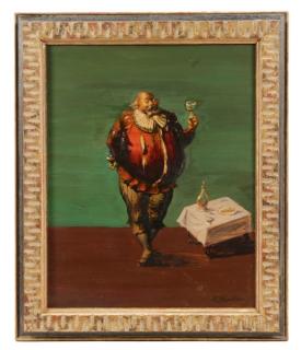 Appraisal: Roman Chatov Oil on Board of a Portly Jester Roman