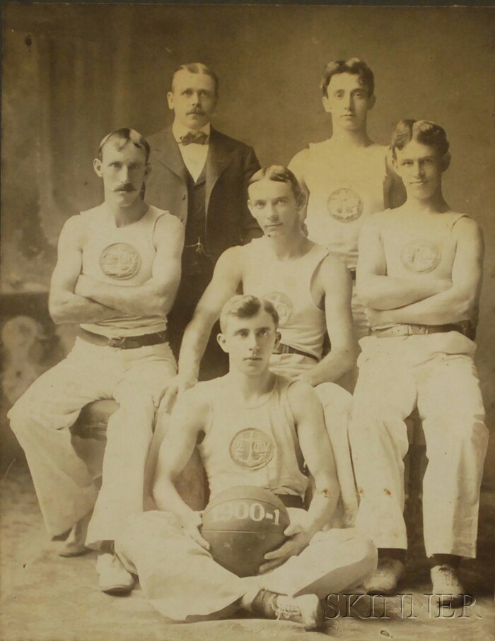 Appraisal: Oak-framed Basketball Team Photograph purportedly Annapolis cadets image x in