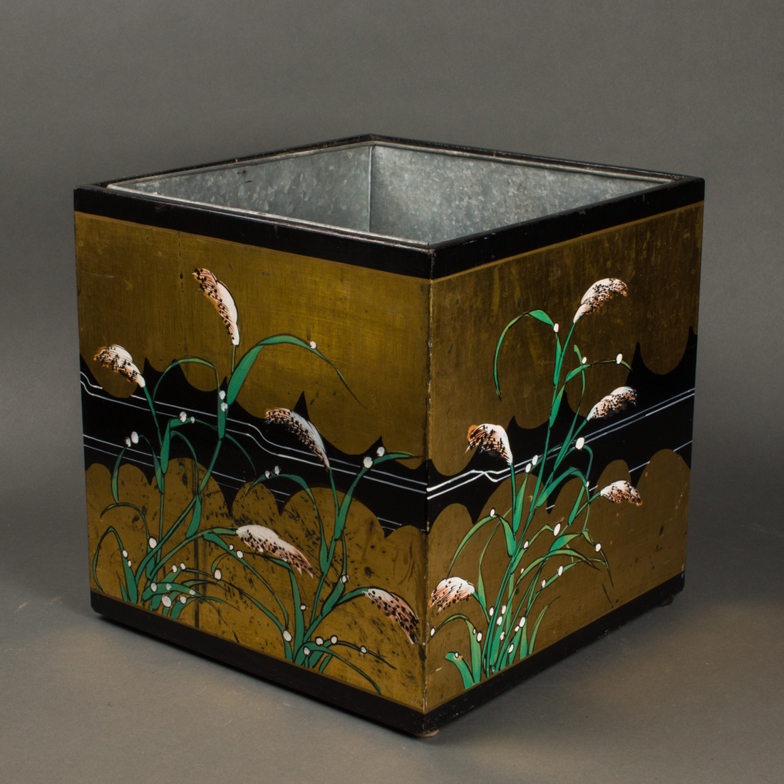 Appraisal: JAPANESE LACQUERED SQUARE-FORM HIBACHI Japanese lacquered square-form hibachi h x