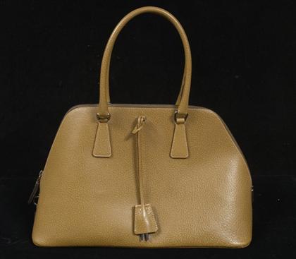 Appraisal: Prada khaki green leather purse contemporary Structured heavy calfskin trapezoidal-shaped