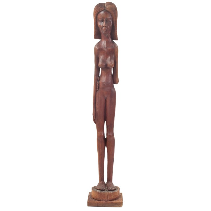 Appraisal: Roger Francois statue nude female in carved wood signed on