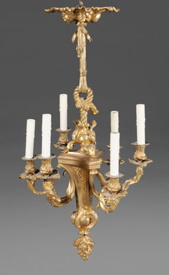 Appraisal: Louis XV Style Gilt Bronze Chandelier th century six lights