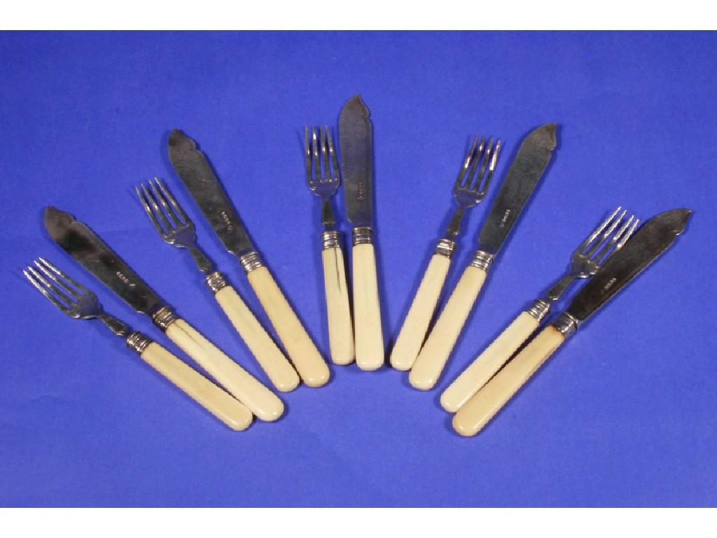 Appraisal: A SET OF EIGHT BONE HANDLED FISH KNIVES AND FORKS