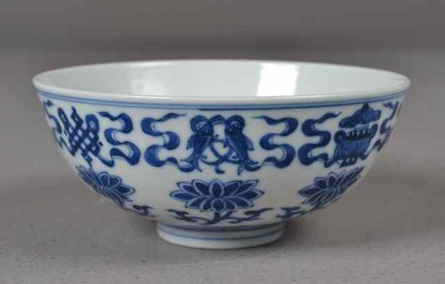 Appraisal: Chinese Blue White Bowl with LotusBlue and white porcelain bowl