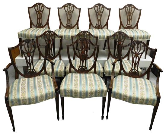 Appraisal: Ten Hepplewhite style shield back dining chairs two armchairs and