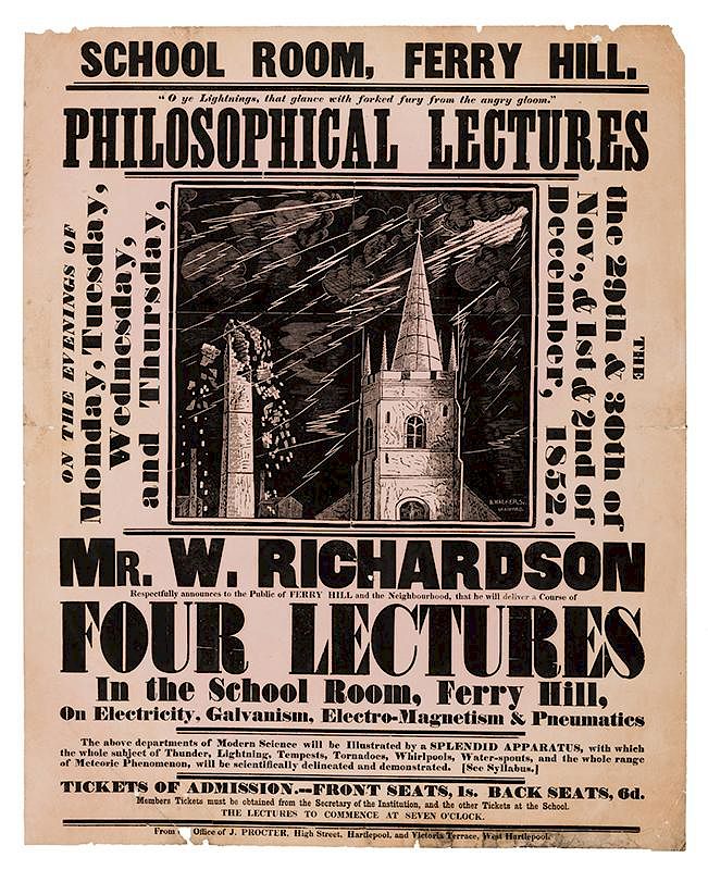 Appraisal: Broadside for Lectures on Electricity Galvanism Electro Magnetism Pneumatics Science