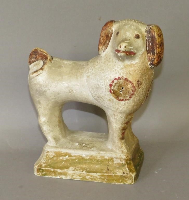 Appraisal: EARLY CHALKWARE POODLE DOG FIGUREca - hollow cast plaster-of-paris standing