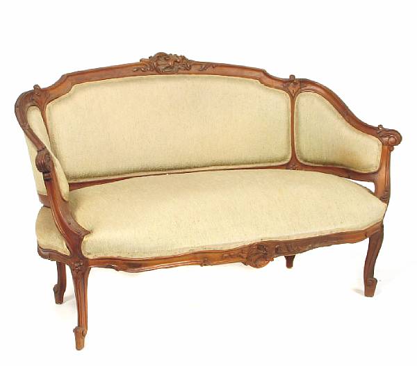 Appraisal: A Louis XV style walnut and upholstered canape height in