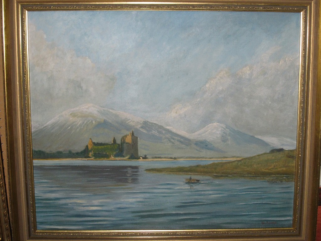 Appraisal: E D RUSSELL Oil on canvas highland landscape with a