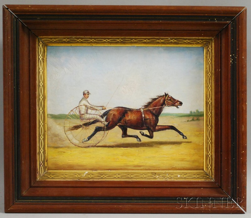 Appraisal: th Century American School Oil on Panel Racing Horse and