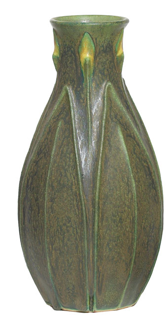 Appraisal: Arts amp Clay Company vase bulbous form with sculpted leaves