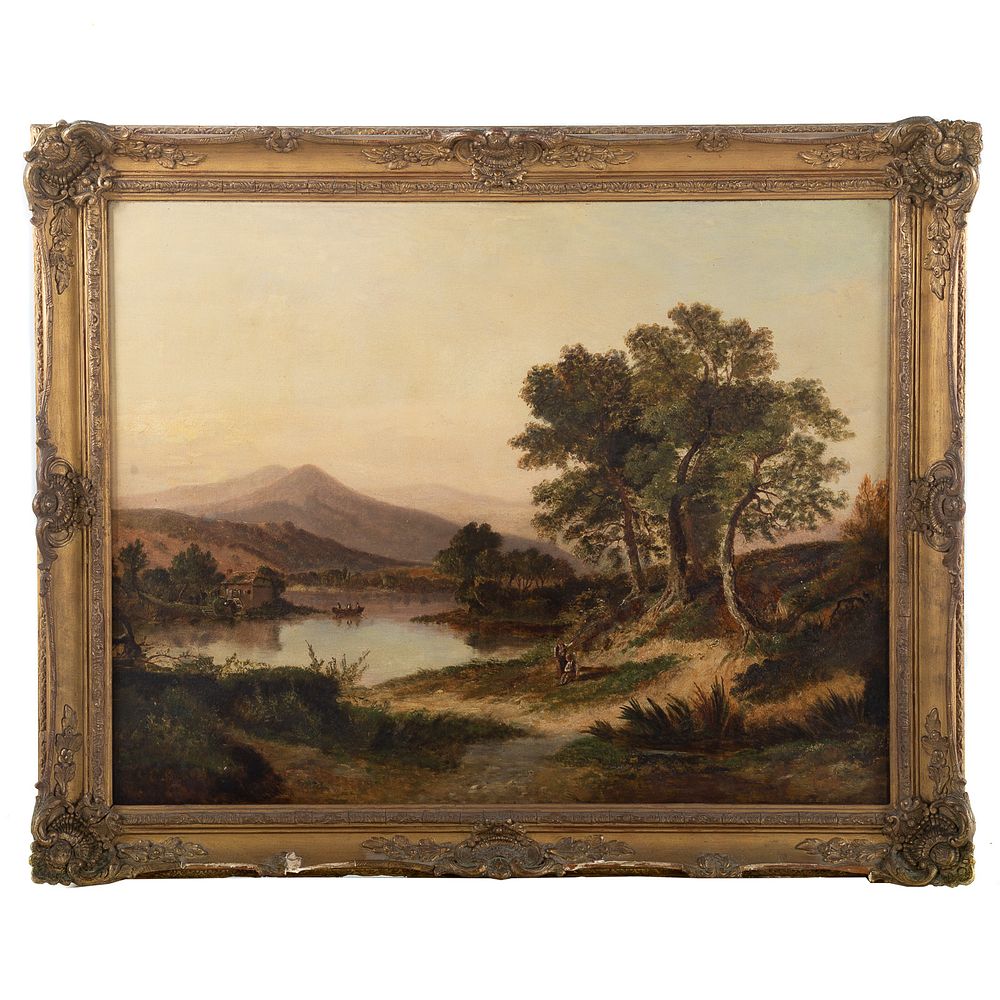 Appraisal: British School th c Landscape w Figures oil Oil on