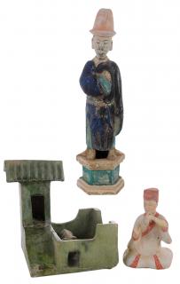 Appraisal: Three Chinese Glazed Ceramic Items Ming or Ming Style figural