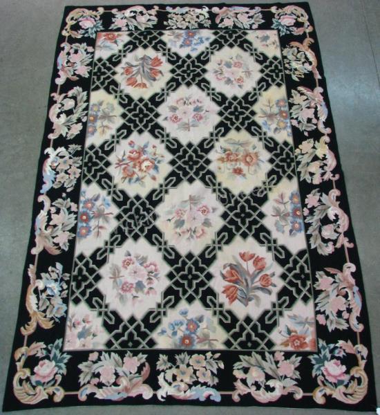 Appraisal: Handmade Needlepoint Area Rug Aubusson design beige field with black