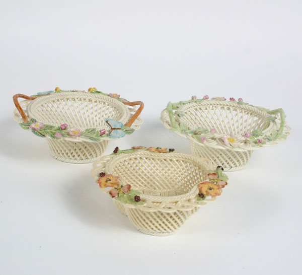 Appraisal: Two Belleek porcelain open work creamware baskets and bowl applied