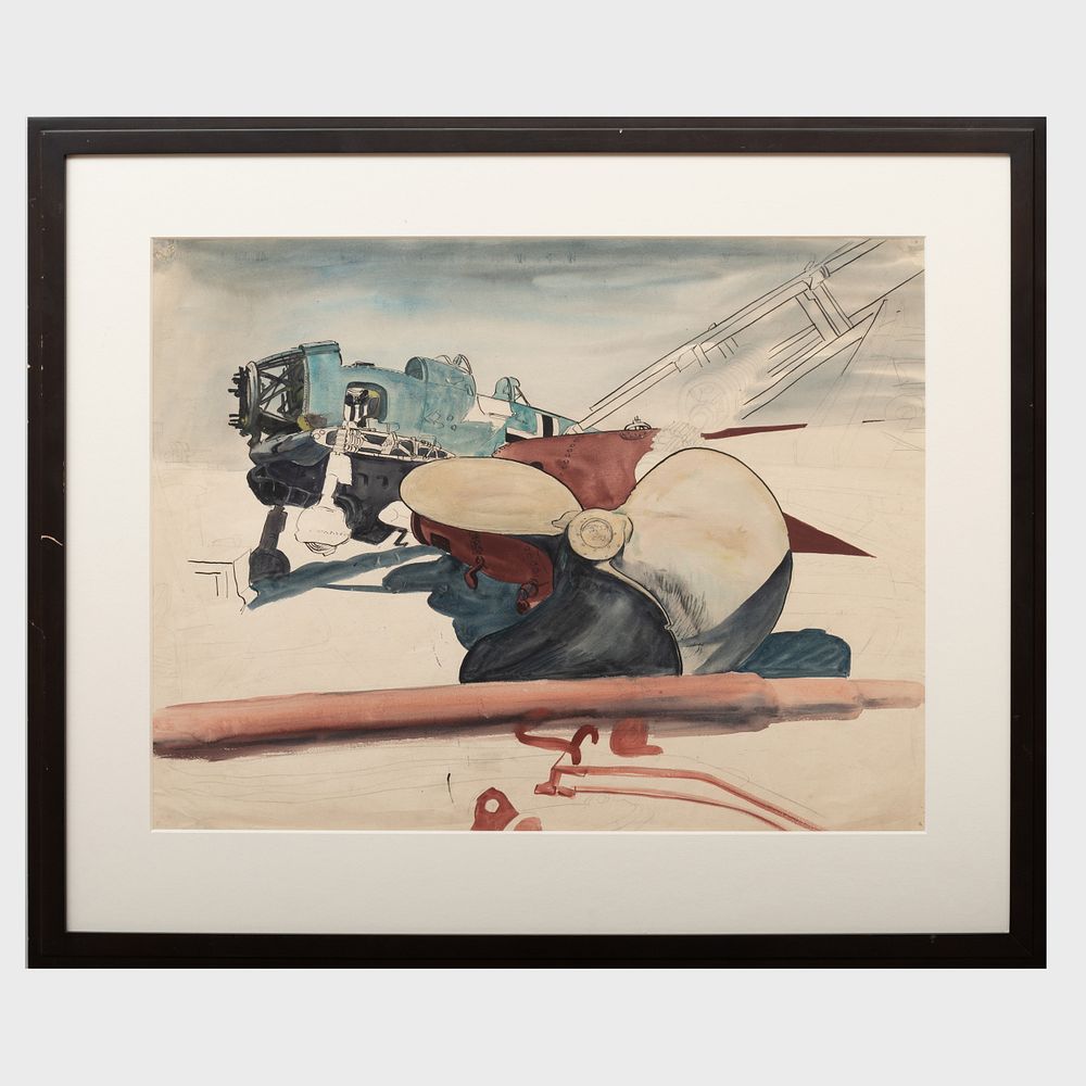 Appraisal: Julian Stafford Baker Airplane and Ship Propeller Watercolor and pencil