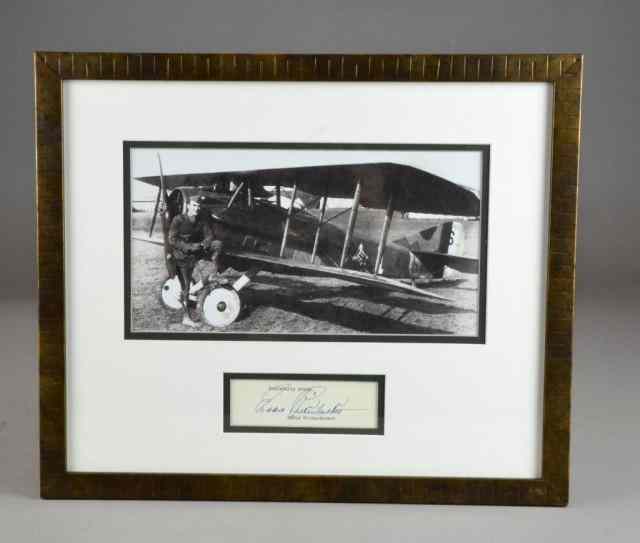 Appraisal: EDDIE RICKENBACKER AUTOGRAPHB W photo of Rickenback and biplane ''