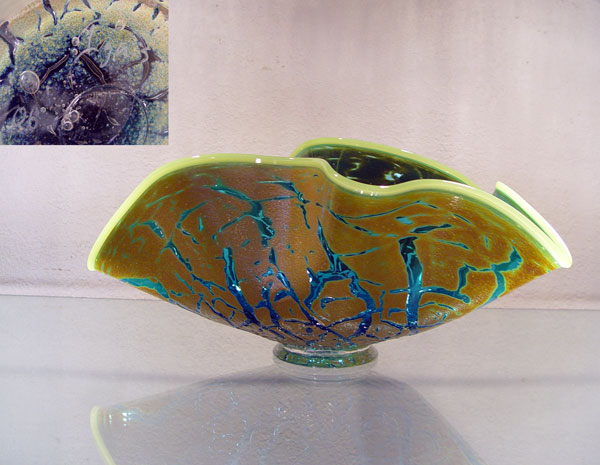 Appraisal: CHRIS MOSEY IGNIS GLASS STUDIO ART GLASS BOWL ''FLUTTERBOWL'' mottled