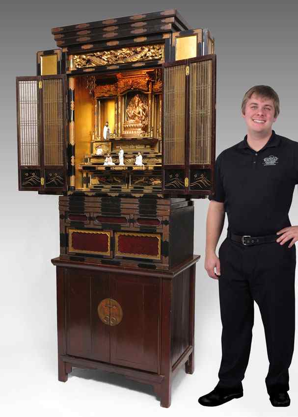 Appraisal: ORIENTAL ALTAR CABINET SHRINE Three part with the upper section