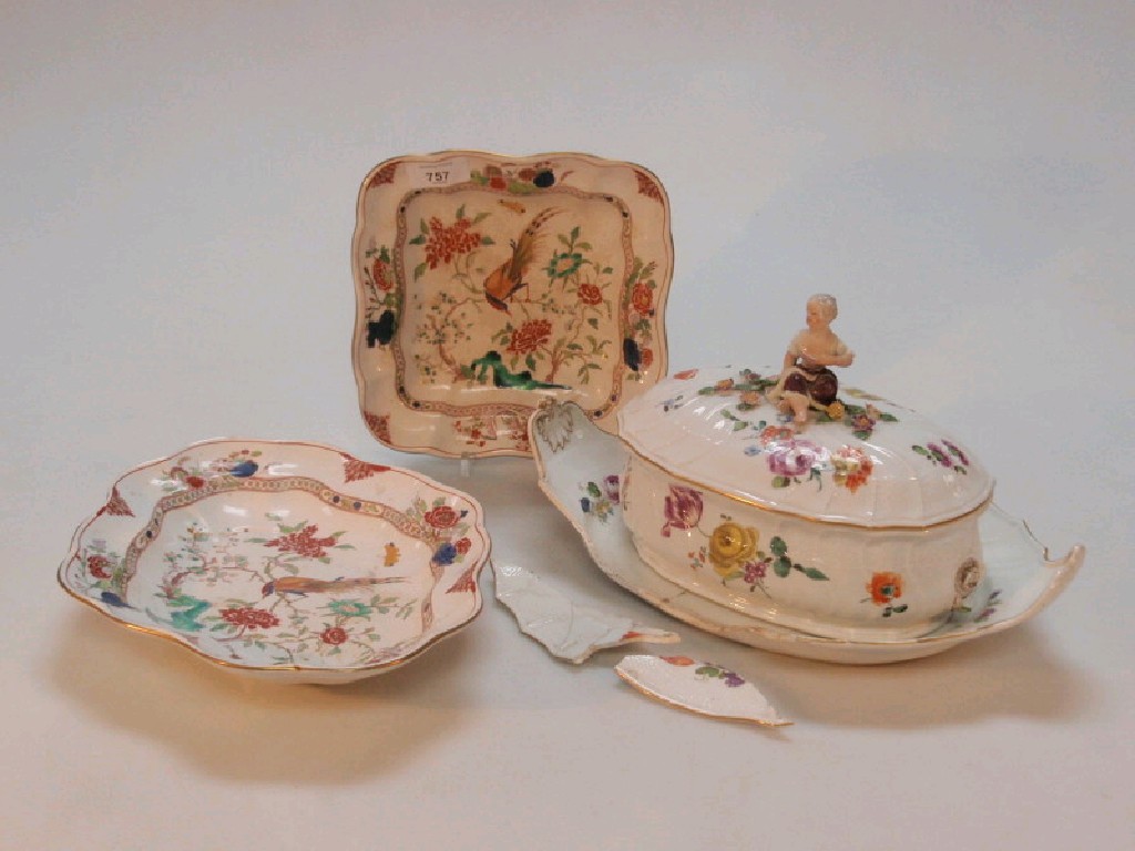 Appraisal: Two hand coloured early Victorian dishes and a Meissen dish