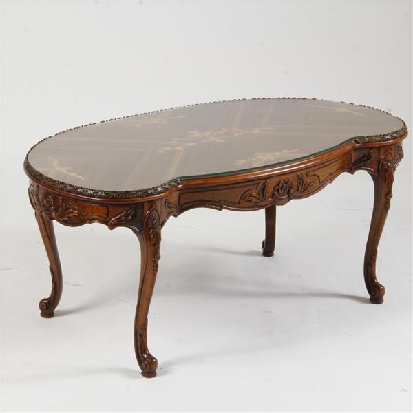 Appraisal: Victorian Rococo Revival marquetry inlay coffee table with cabriole legs