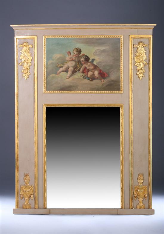 Appraisal: LOUIS XVI STYLE FRENCH TRUMEAU MIRROR WITH PAINTED AND PARCEL